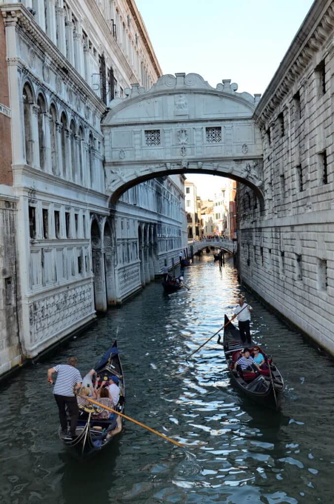 gondolas on a side canal, venice, italy