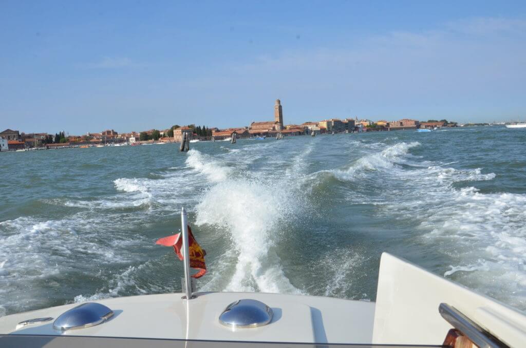 murano island from a water taxi, venice, italy