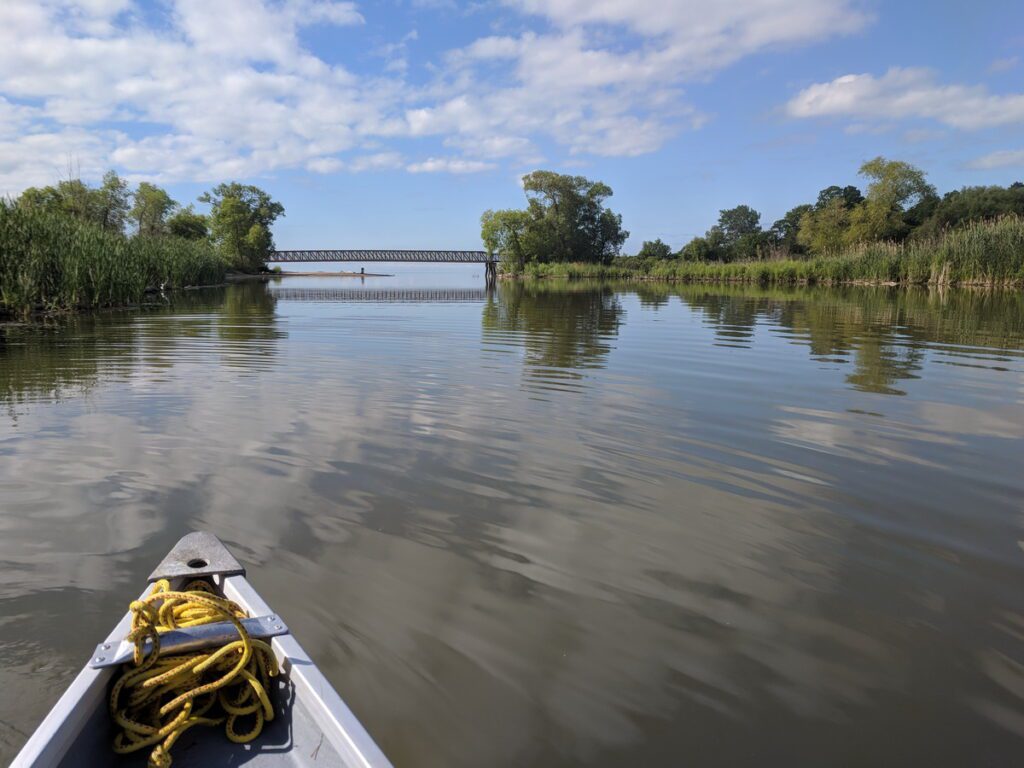 Image of canoe tip along Duffins Creek in Ajax, Ontario, Canada.