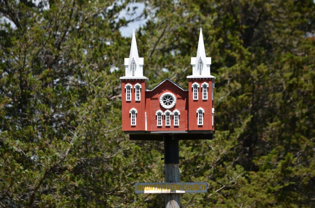 image of mountain view church birdhouse, birdhouse city, picton, prince edward county, ontario