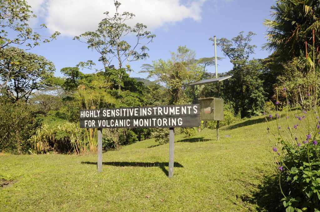 image of sign for seismic monitoring, arenal observatory, costa rica