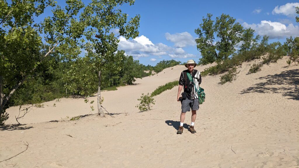 image of bob among the sand dunes, dunes beach, sandbanks provincial park, ontario