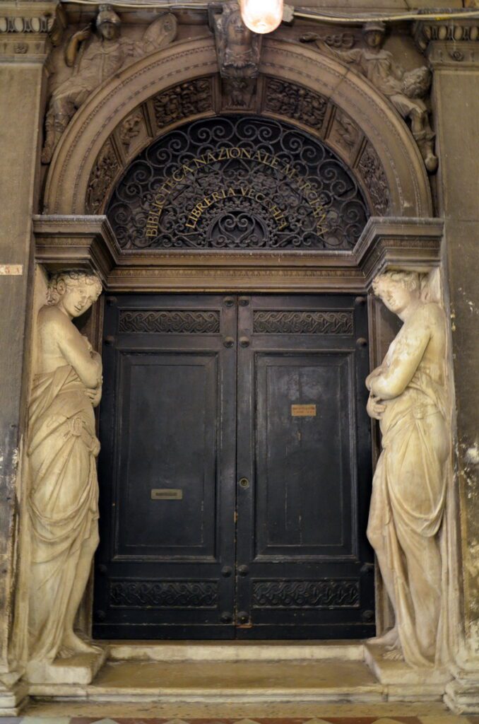 image of statues and door, Marciana Library, venice, italy 