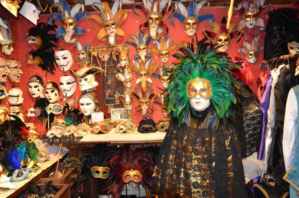 image of a person in costume in a shop, venice, italy 