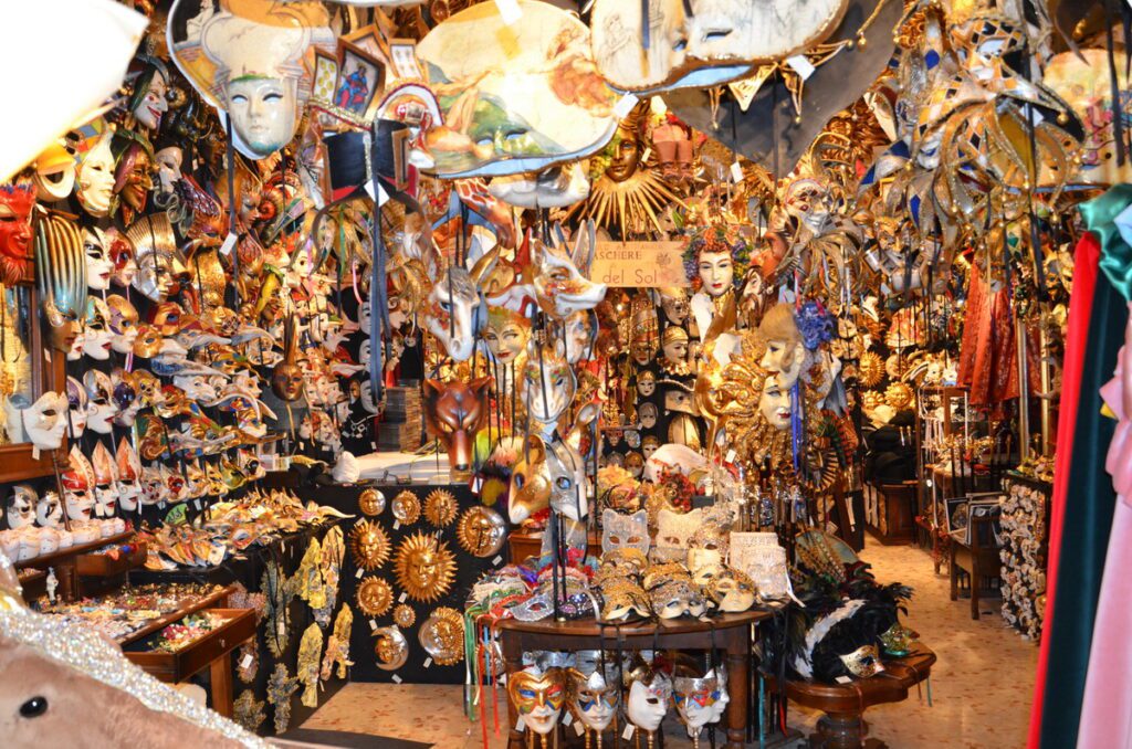 image of venetian masks in a shop, venice, italy