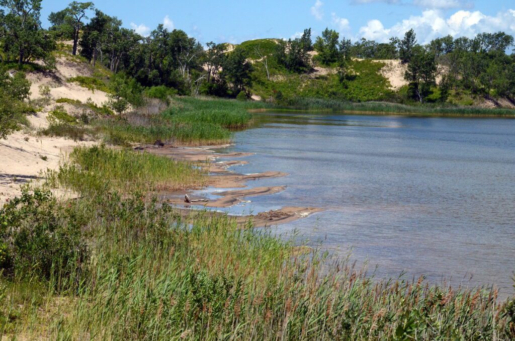 image of sand dunes shoreline, west lake, sandbanks provincial park, ontario