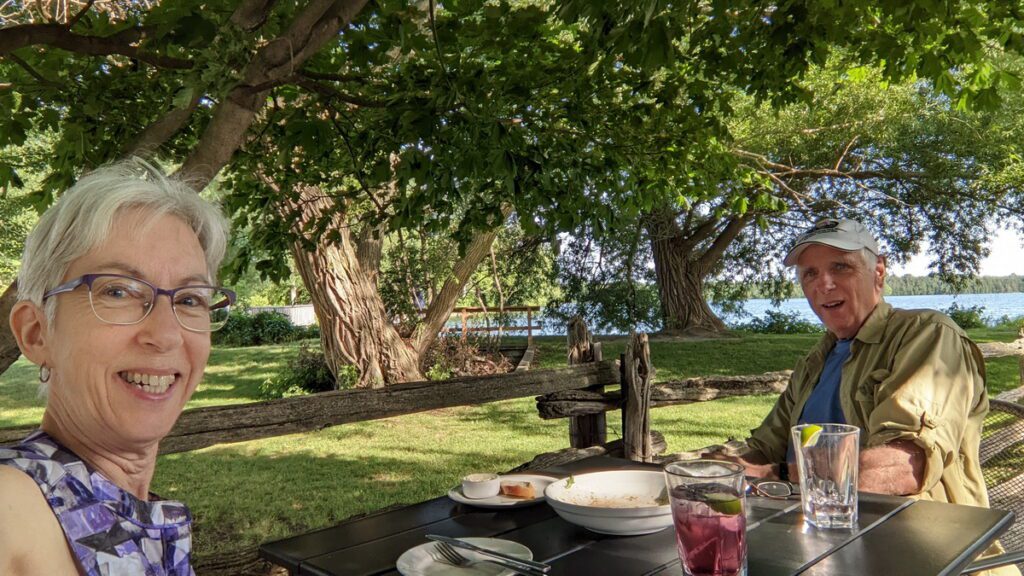 image of jean and bob at dinner, lake on the mountain, prince edward county, ontario