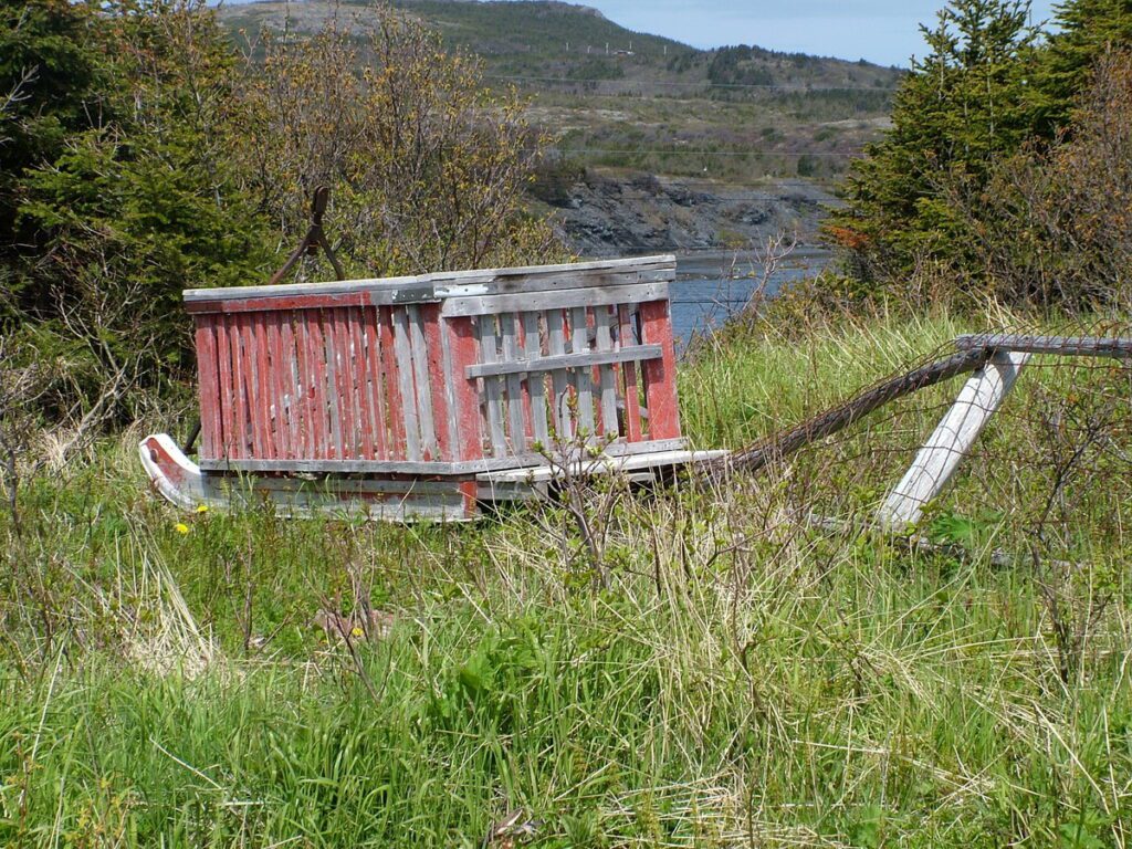 image of a wood sledge, camel's back trail, camel island, newfoundland