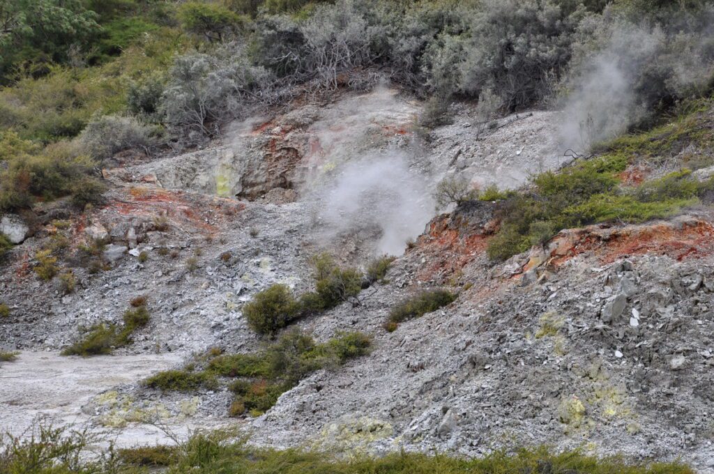 image of geothermal landscape, wai-o-tapu thermal wonderland, rotorua, new zealand