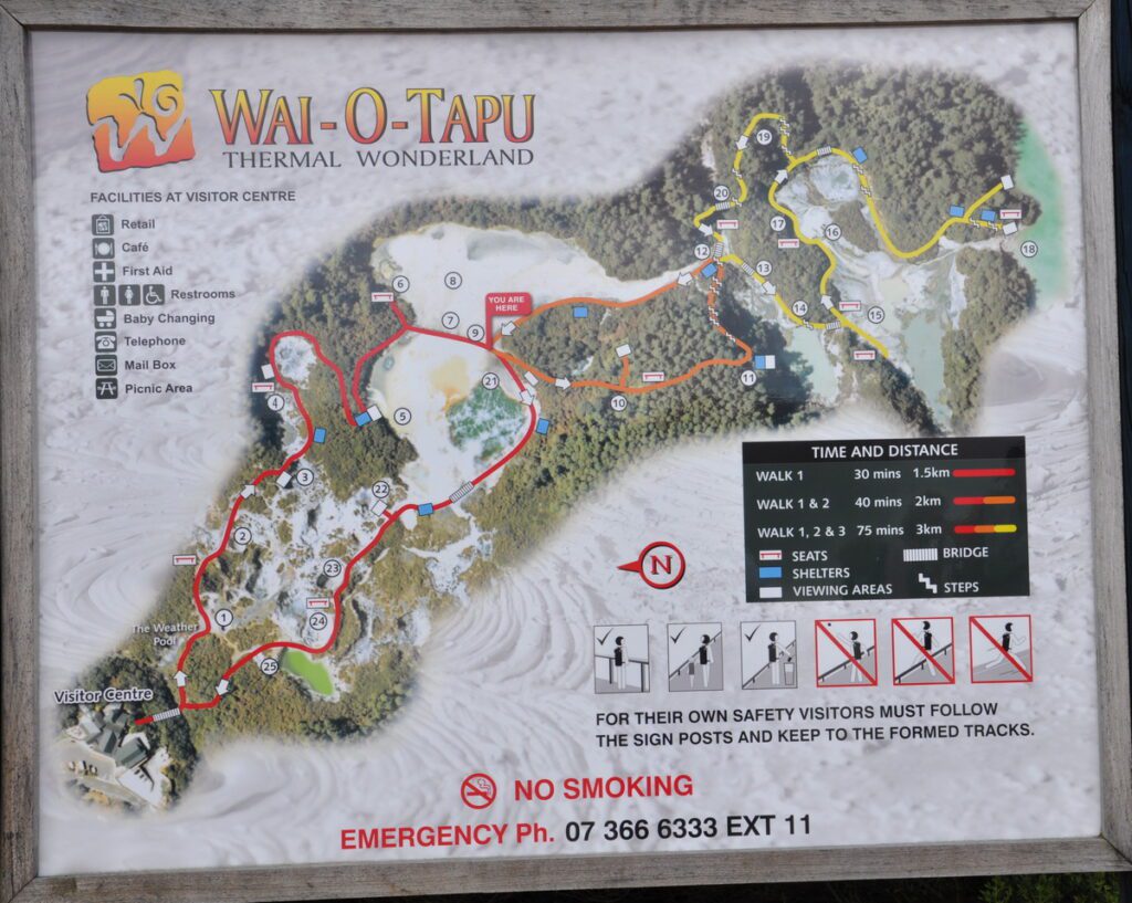 image of wai-o-tapu thermal wonderland trail map, rotorua, new zealand