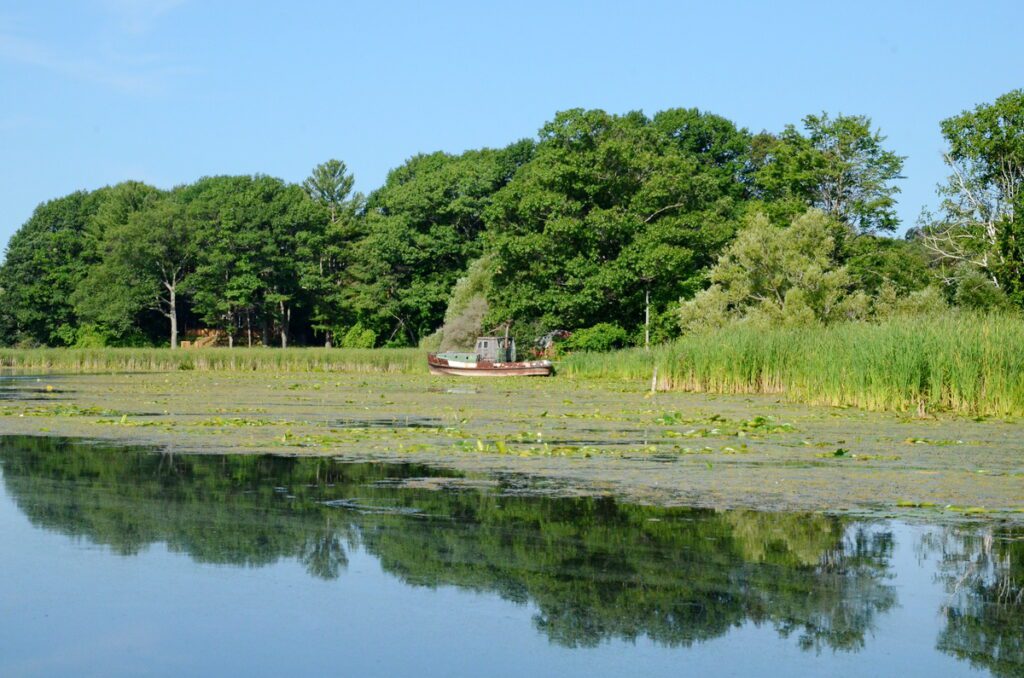 image of an old fishing boat, black river, prince edward county, ontario