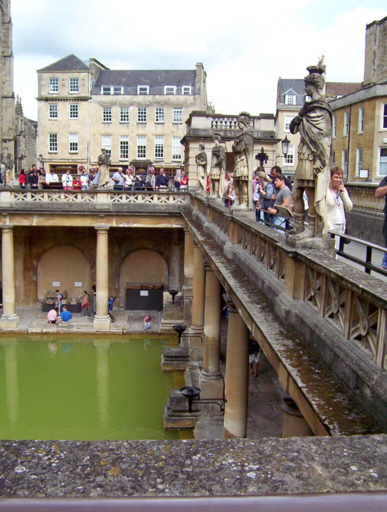 image of the great bath from the terrace, roman baths, bath, England