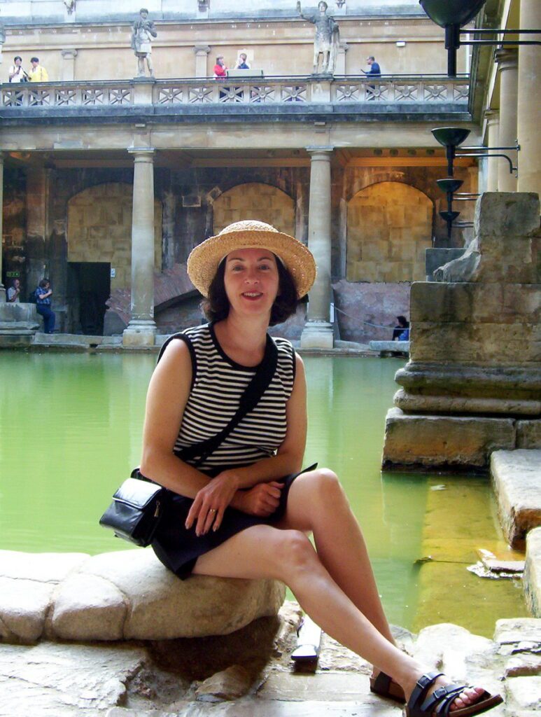 image of Jean at the great bath, roman baths, bath, England
