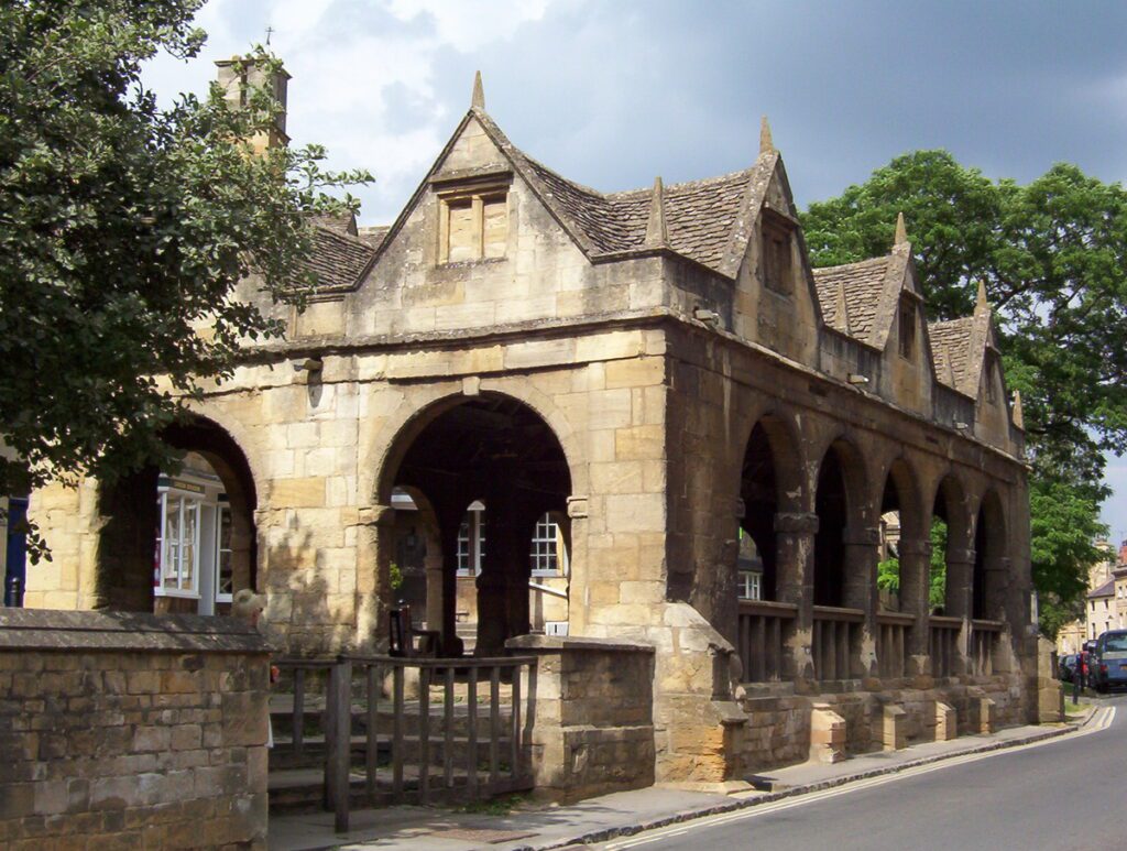 image of golden-hued market hall, chipping campden, england