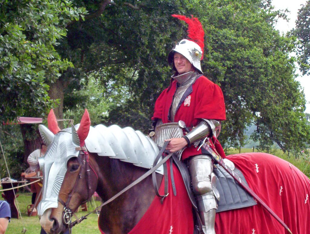 image of a jouster on his horse, warwick castle, england