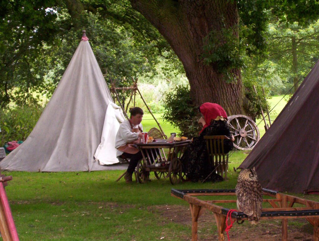 image of an encampment on pageant field, warwick castle, england