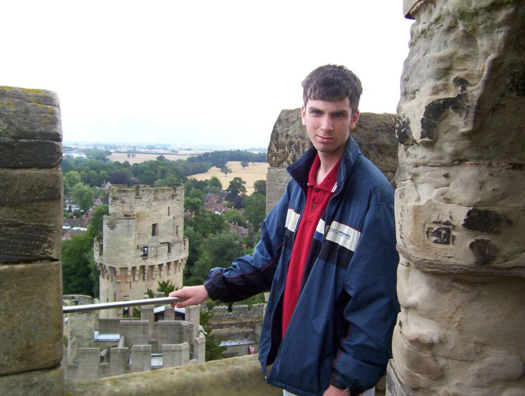 image of caesar's tower viewed from guy's tower, warwick castle, england