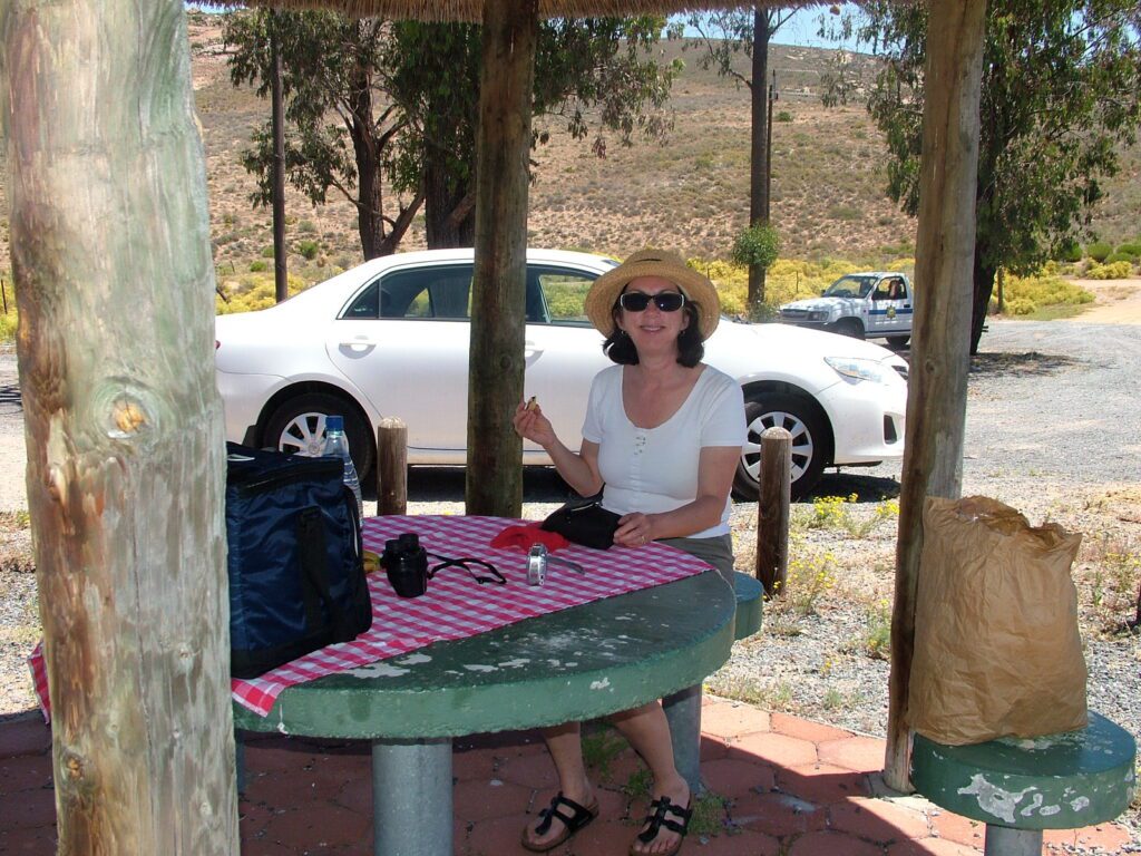 image of jean at a picnic shelter, northern cape, south africa