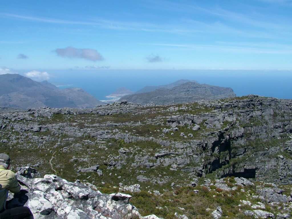 image of hout bay harbour and chapman's peak from table mountain, cape town, south africa
