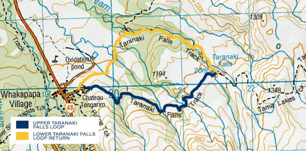 image of taranaki falls trail map, Mt. Tongariro National Park, New Zealand