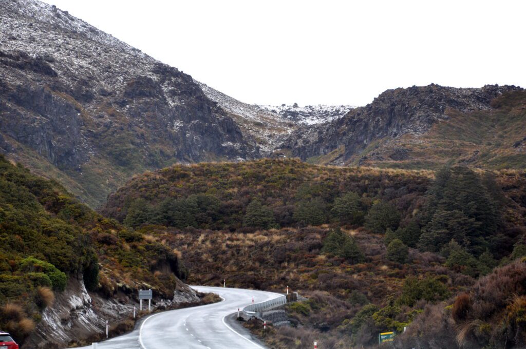 image of highway up to Whakapapa Village, Mt. Tongariro National Park, New Zealand