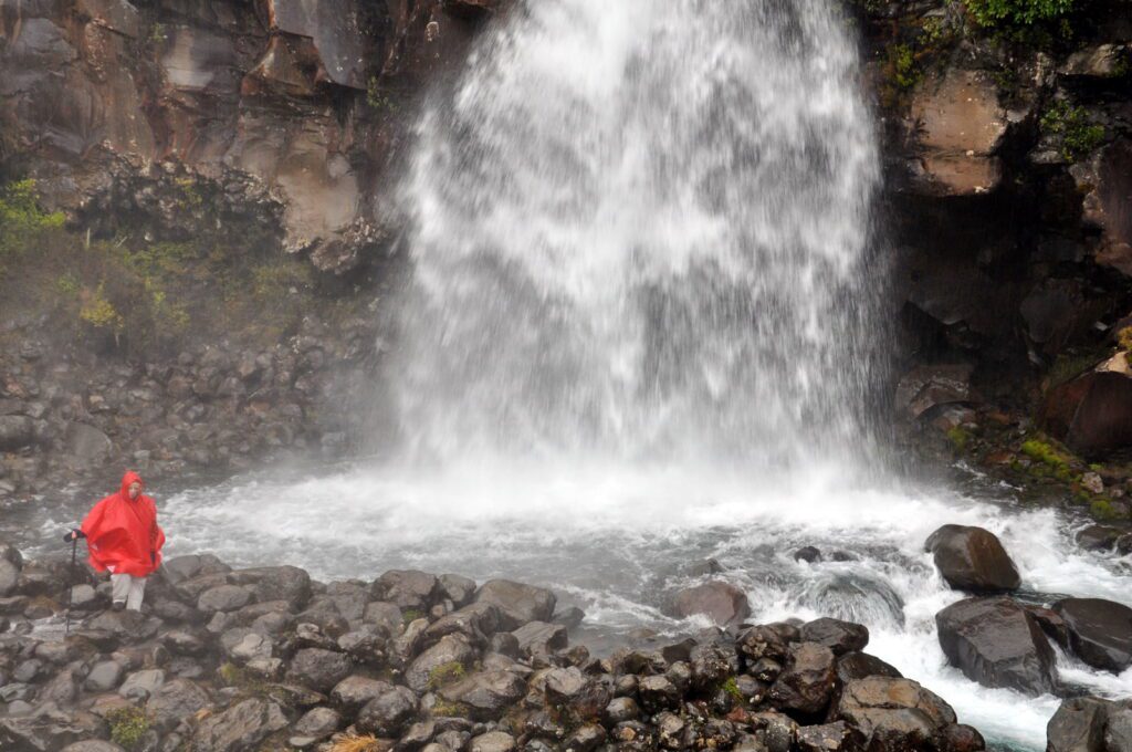 image of bob at the bottom of taranaki falls, Mt. Tongariro National Park, New Zealand