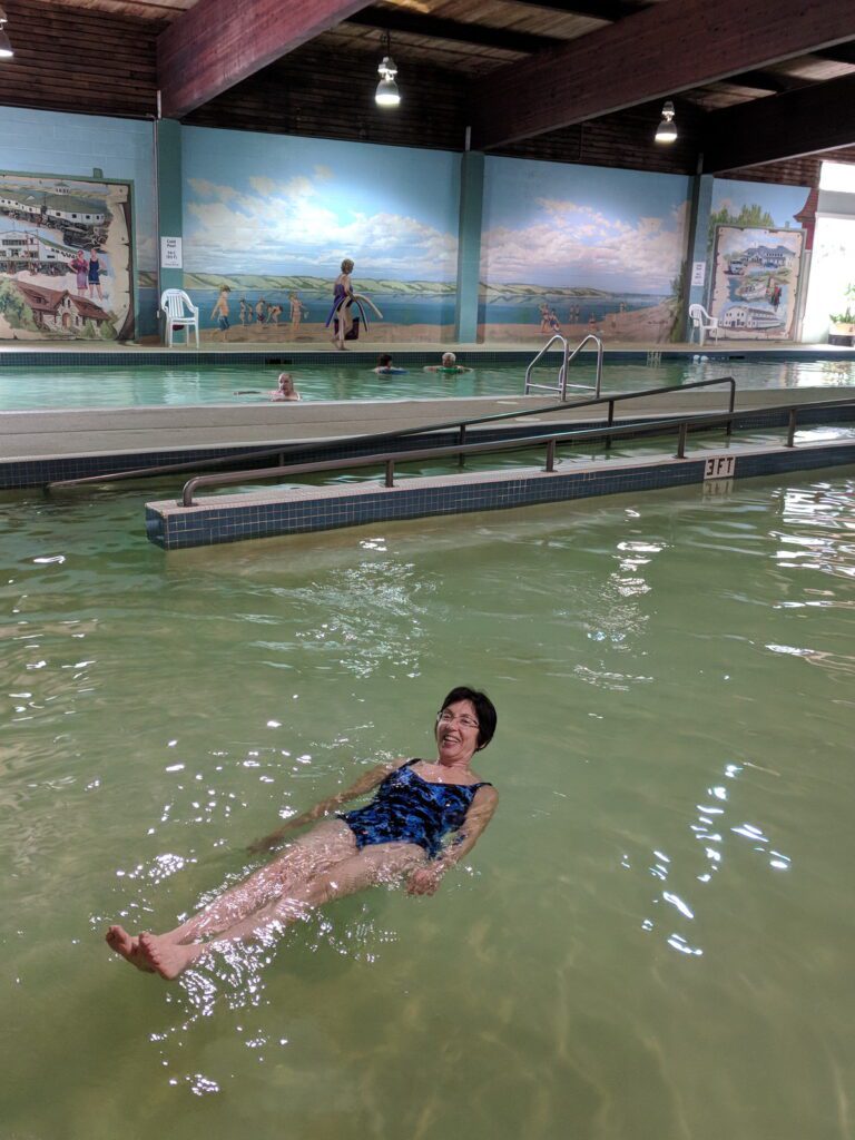 image of jean in the pool, Manitou Springs Resort & Mineral Spa, manitou beach, saskatchewan