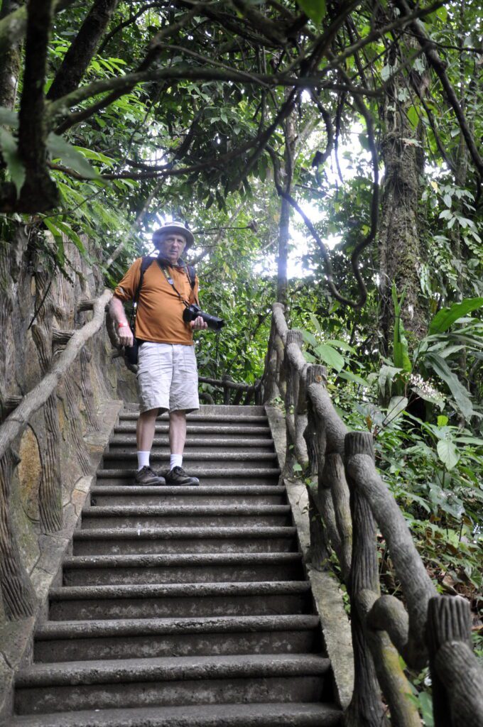 image of bob on a staircase to la fortuna waterfall, la fortuna, costa rica