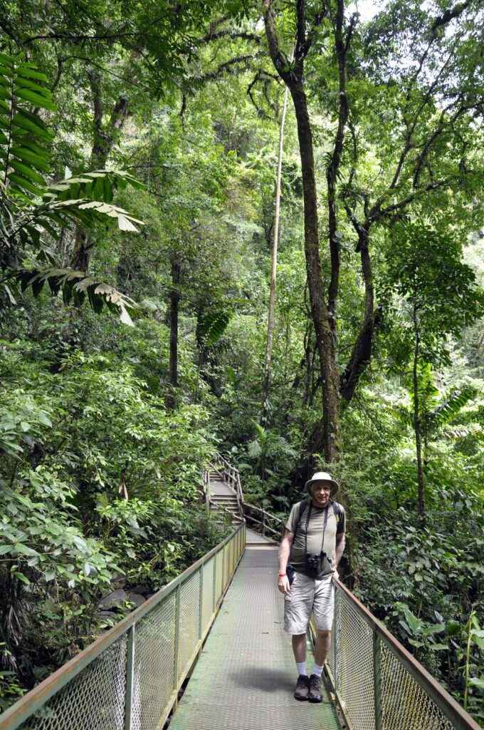 image of bob on a hanging bridge, la fortuna waterfall, la fortuna, costa rica
