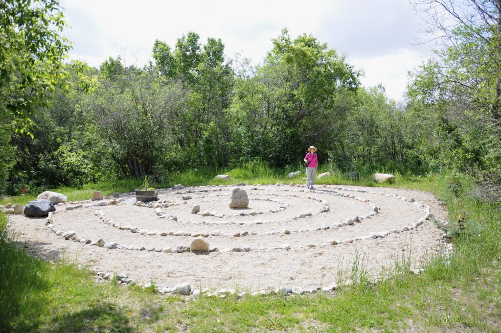 image of jean in a meditative labyrinth, wellington park, watrous, saskatchewan 