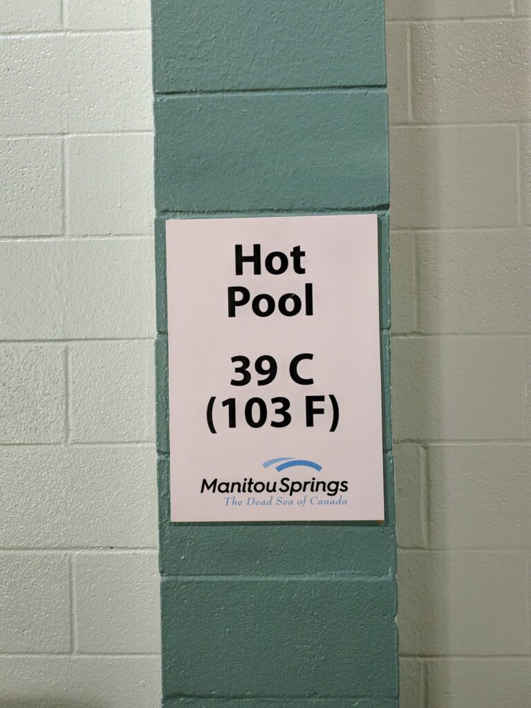 image of temperature sign for the pool, Manitou Springs Resort & Mineral Spa, manitou beach, saskatchewan