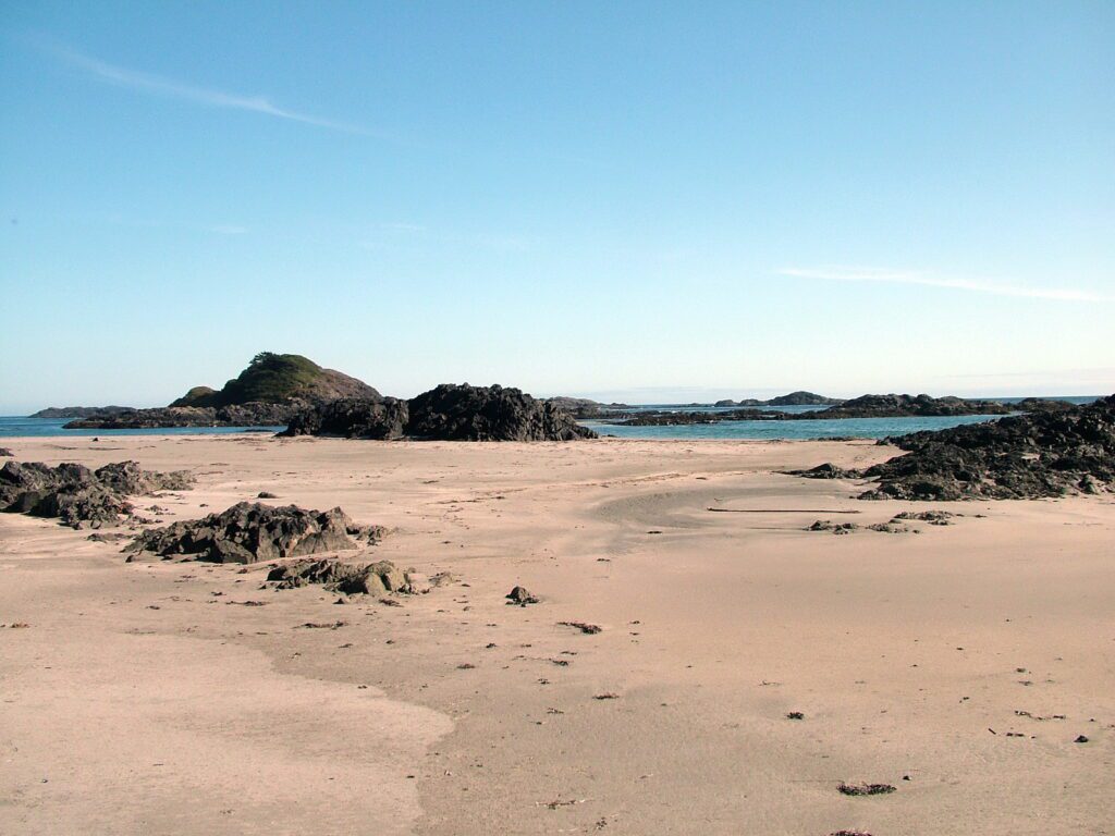 image of sunlit medallion beach, vargas island, british columbia