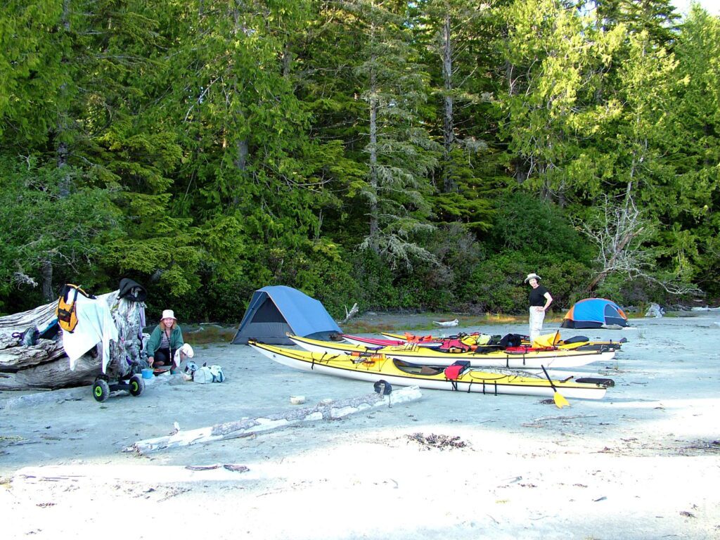 image of kayaks and campsite, vargas island, british columbia