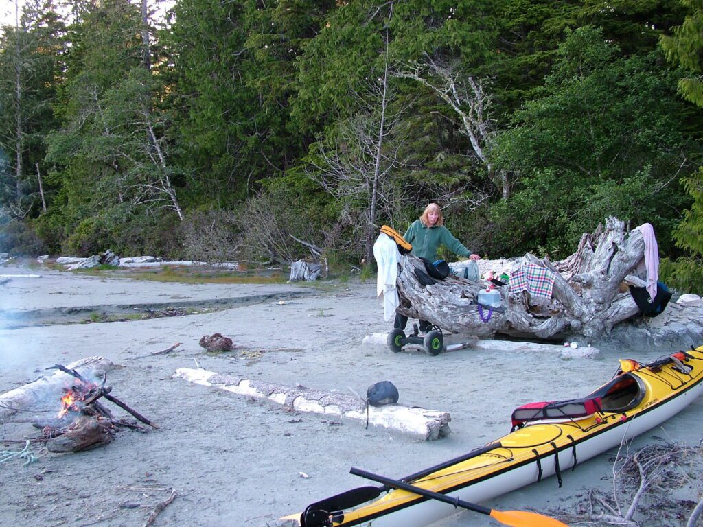 image of kayak and campsite, vargas island, british columbia