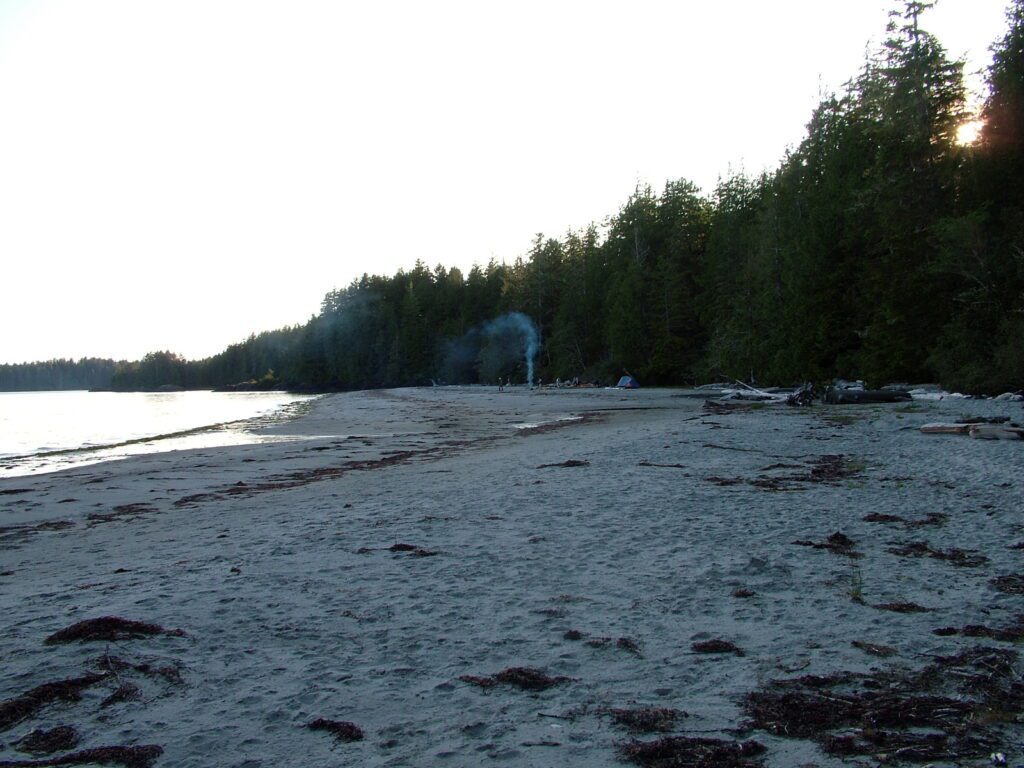 image of smoke from a bonfire, vargas island, british columbia