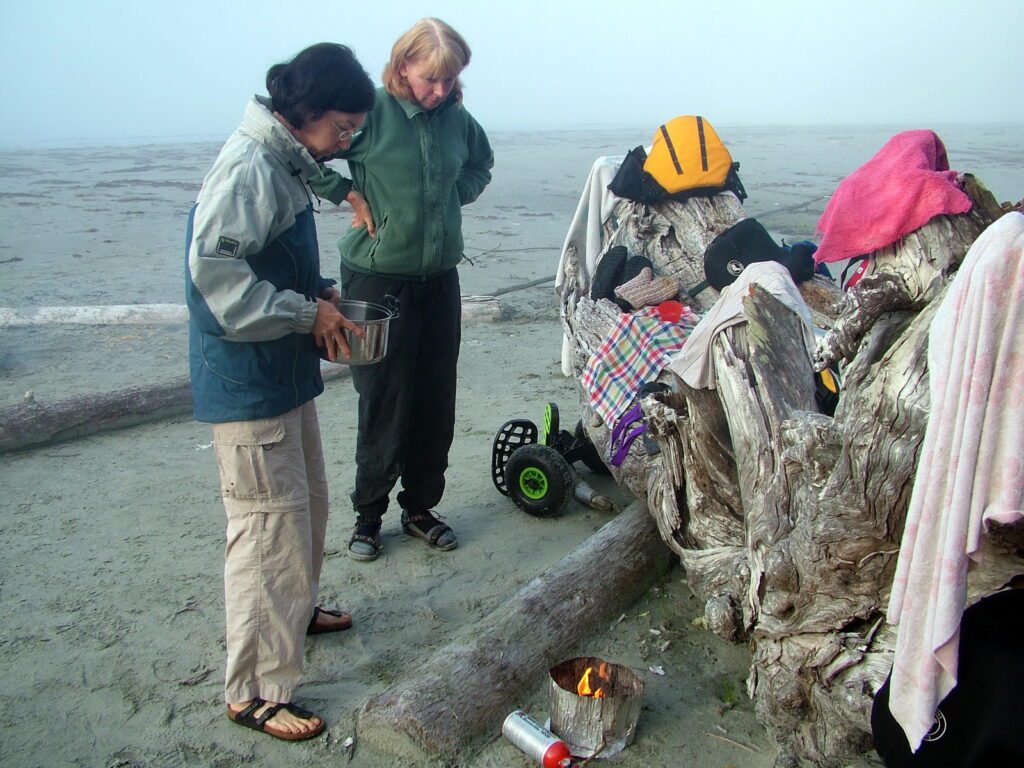 image of jean at a little stove, vargas island, british columbia