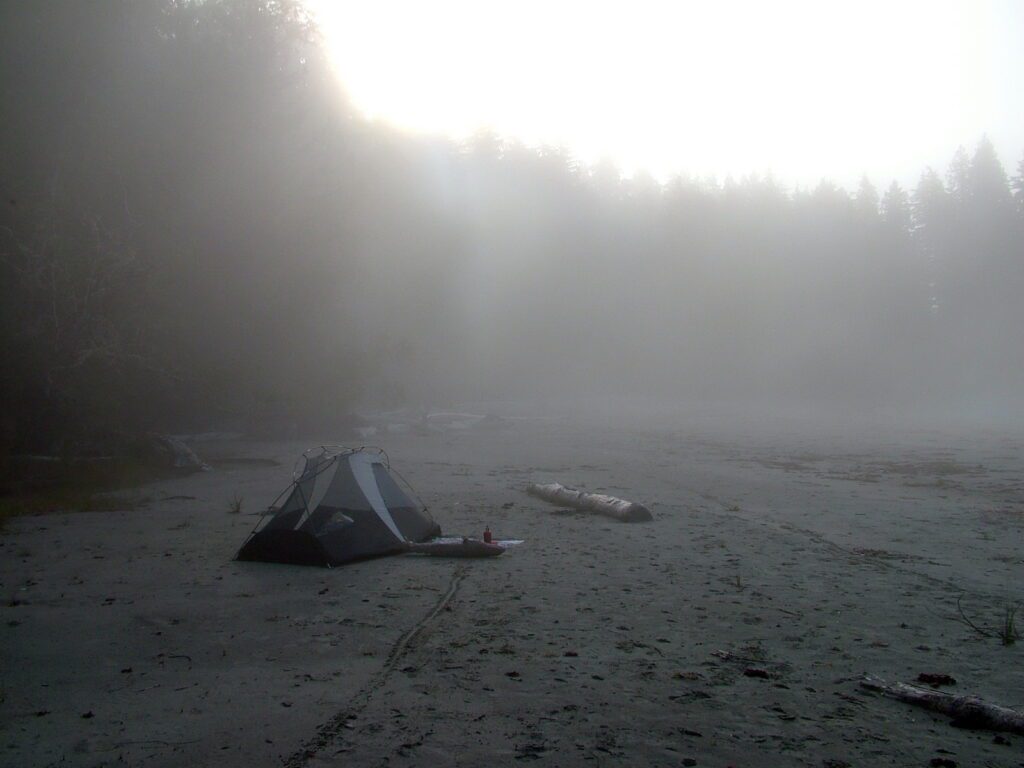 image of a foggy beach, vargas island, british columbia