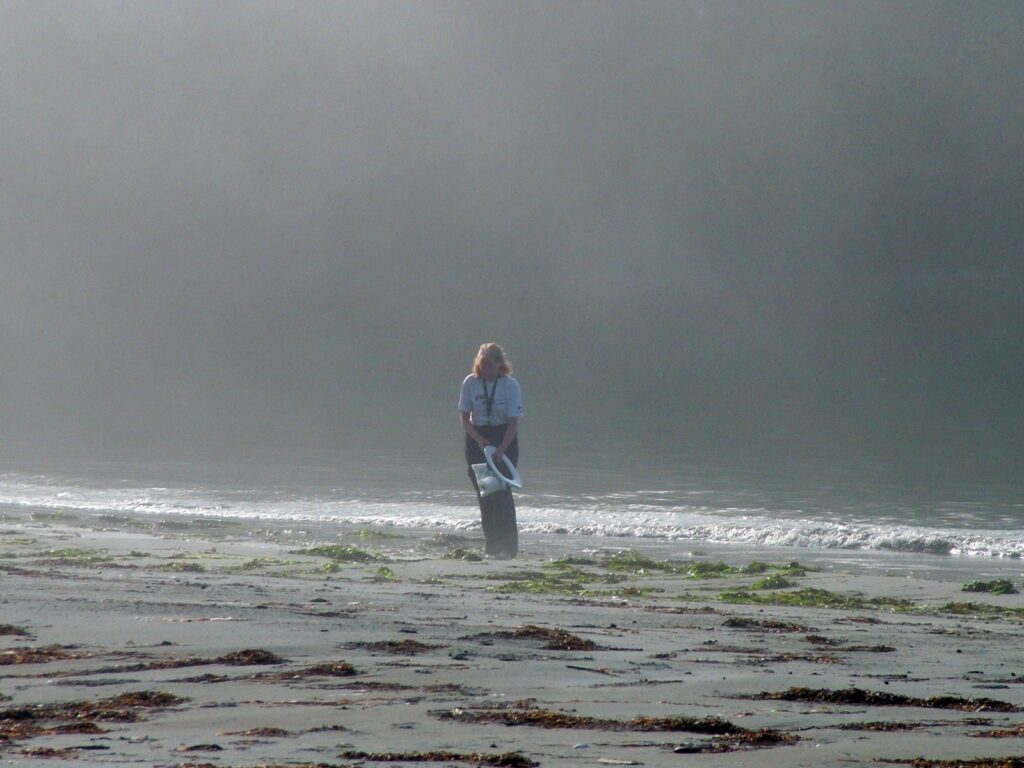 image of a person in the fog, vargas island, british columbia