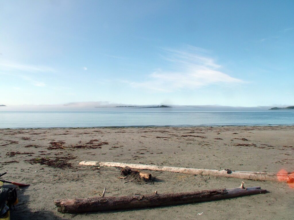 image of sandy beach and fog, vargas island, british columbia