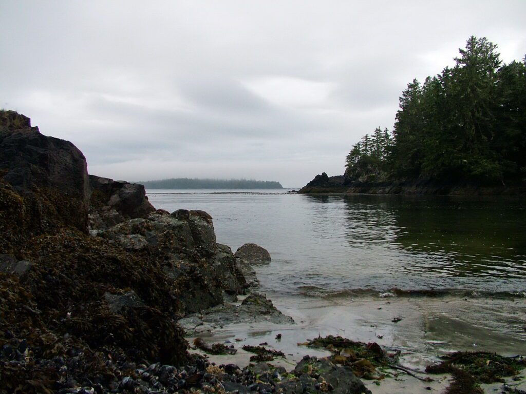 image of ahous bay from the beach, vargas island, british columbia