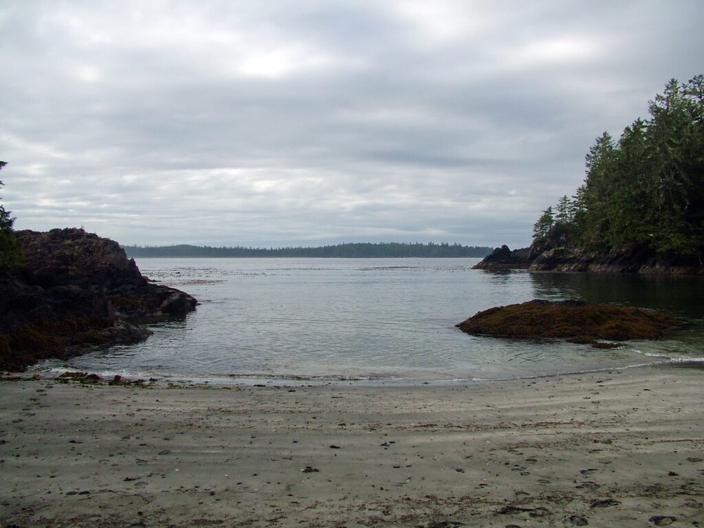 image of a little cove off ahous bay, vargas island, british columbia
