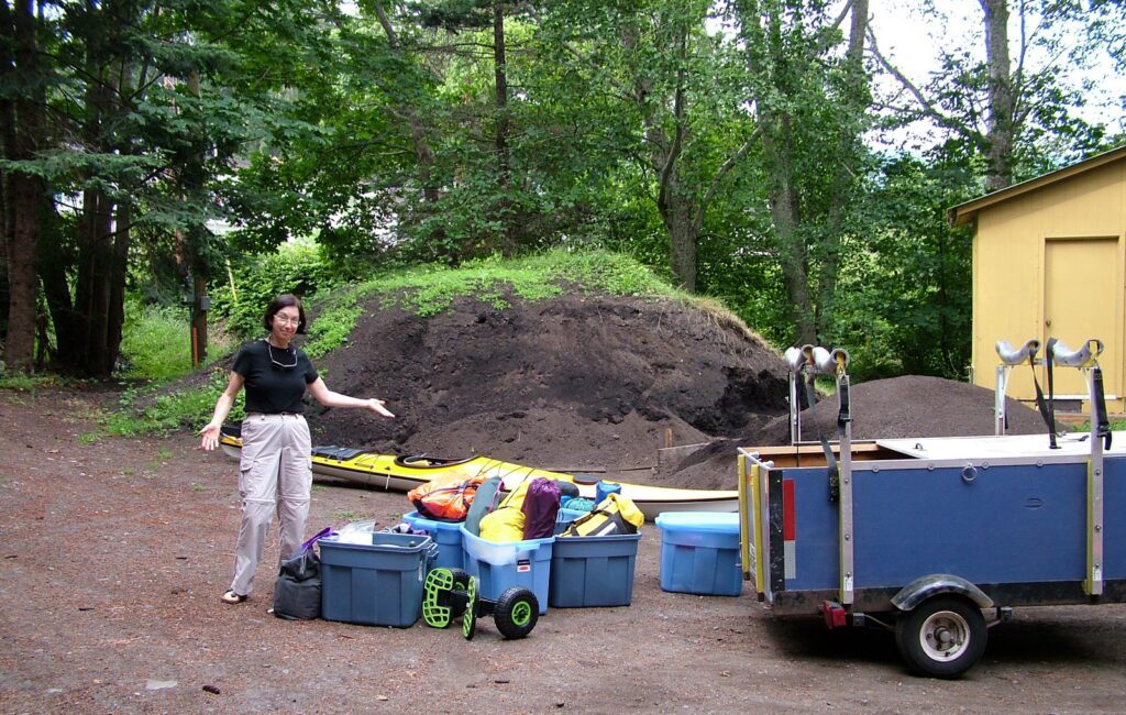 image of jean with camping gear, deep bay, vancouver island, british columbia