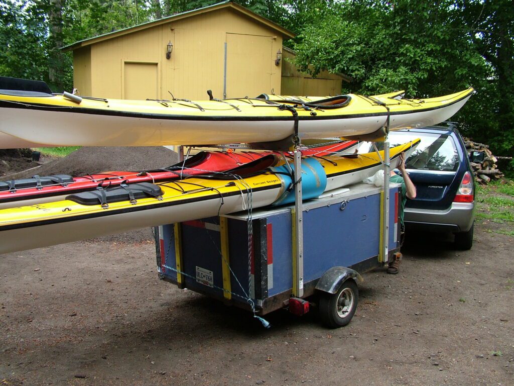 image of kayaks loaded on a trailer, deep bay, vancouver island, british columbia