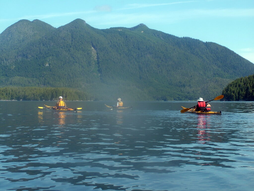 image of kayakers, vargas island, british columbia
