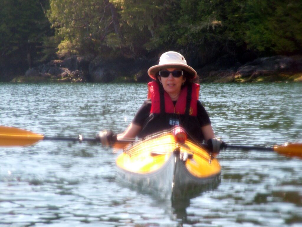 image of jean kayaking, vargas island, british columbia