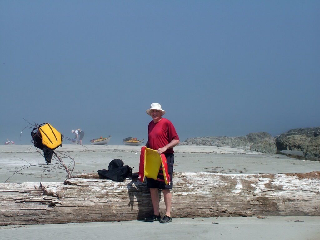 image of bob with life jackets, vargas island, british columbia