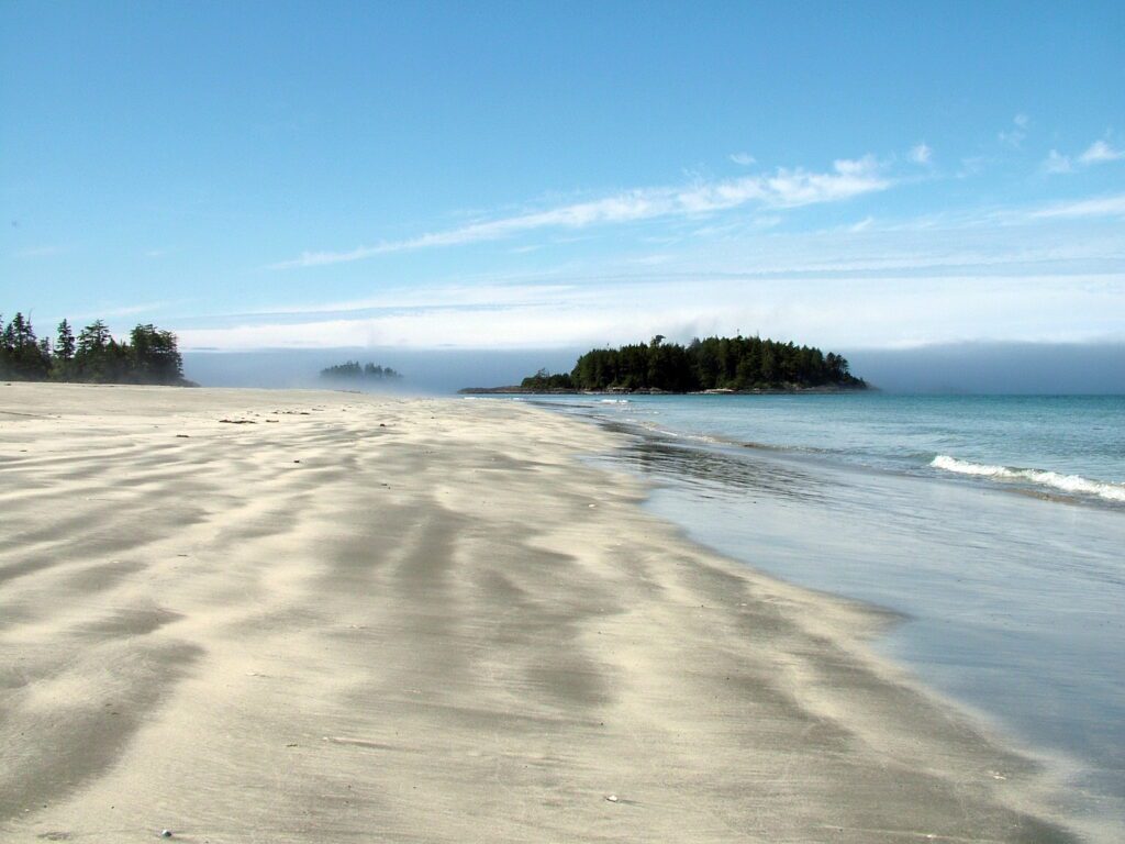 image of a pristine, white sand beach, vargas island, british columbia