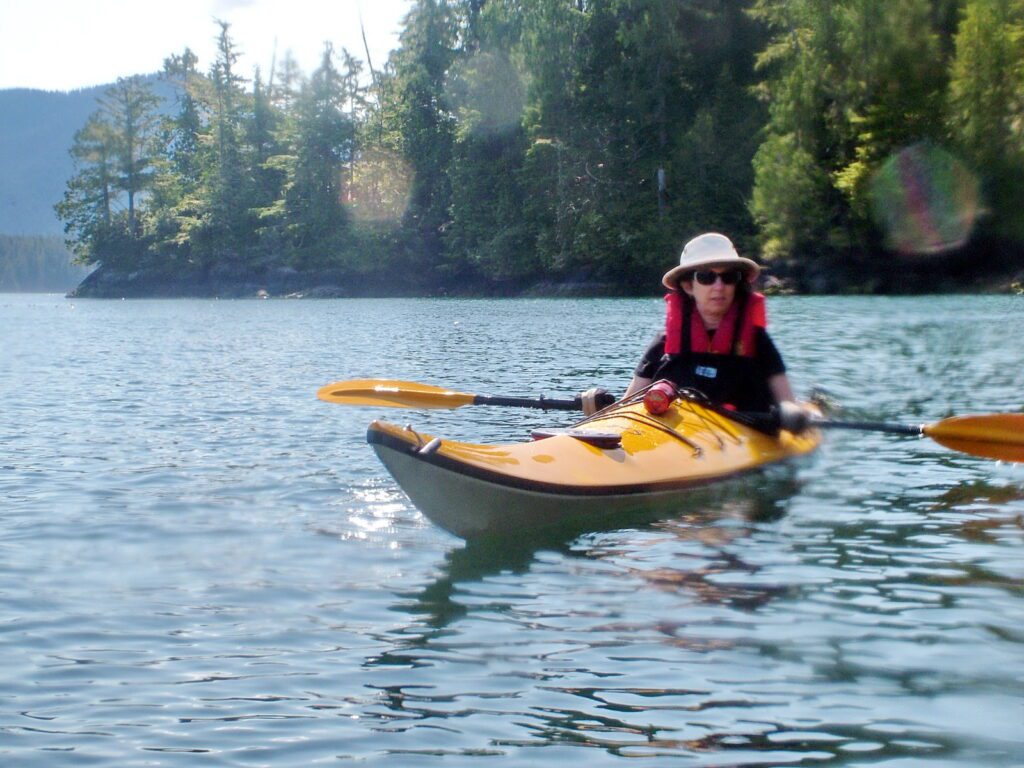 image of jean kayaking, vargas island, british columbia
