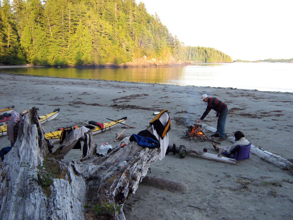 image of kayaks and campsite, vargas island, british columbia
