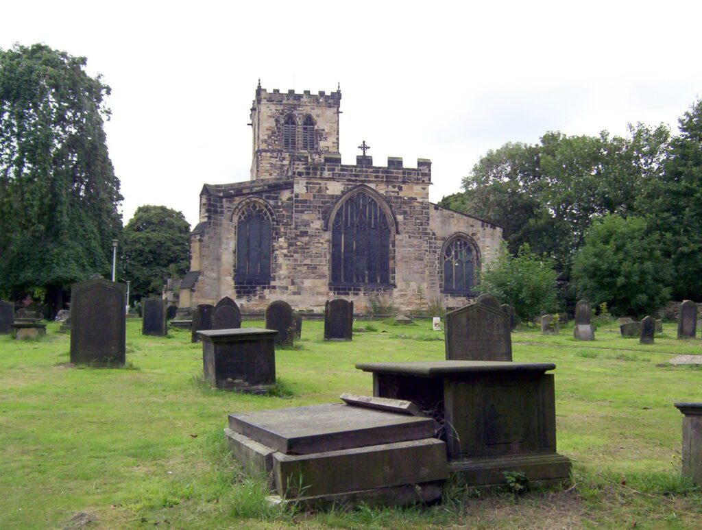 image of tombstones, All Saints Anglican Church of England, Darfield, South Yorkshire, England